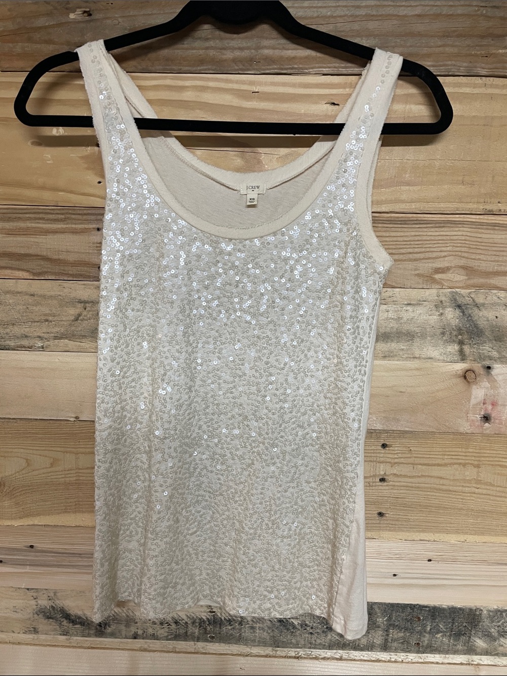 J. Crew size XS Cream Colored Sleeveless Sequin Soft Stretchy Cotton Tank Top